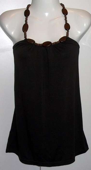 Brown Halter Top with Wood Detail by Kumaro - size Medium