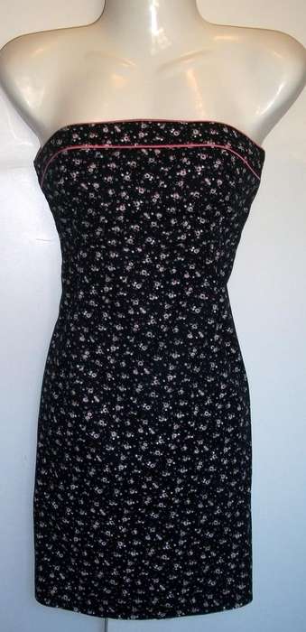 Strapless Black Dress with Tiny Pink Flower Print - Size Small / 8
