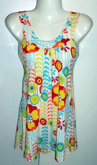 Vintage Hippy-style White Top with Flowers - Size Small