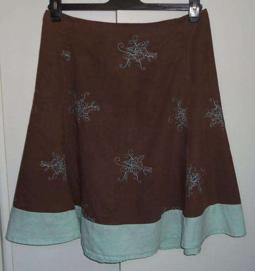 Brown and Pale Blue Skirt with Embroidery Detail by THERAPY - Size 34