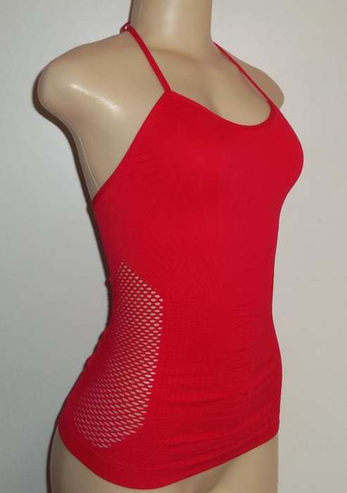 Seamless Red Halter-Neck Vest with Side Netting Detail - Size S/M  ** BRAND NEW **