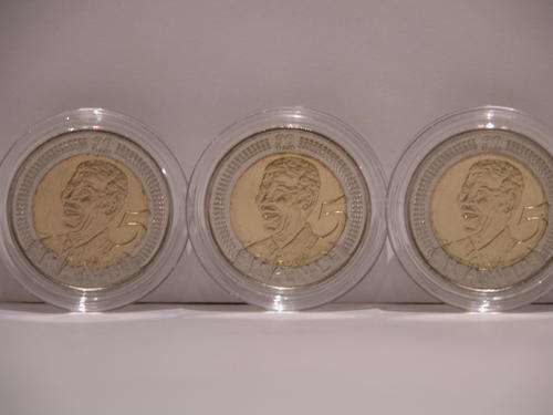R1 START. ONLY 10 X NELSON MANDELA 2008 R5 BIRTHDAY COINS. UNTOUCHED/UNCIRCULATED IN CLEAR CAPSULES.
