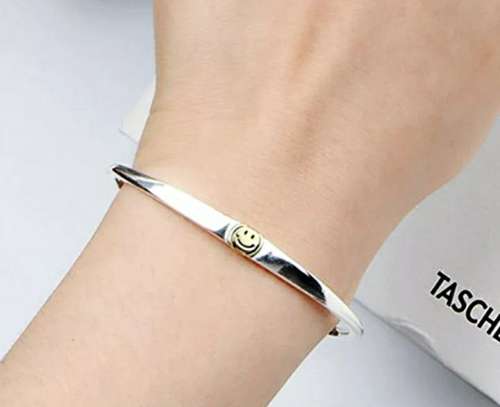 925 Silver Smiley Face Open Cuff Bangle