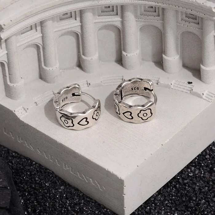 925 Silver Love Heart Flower Huggies