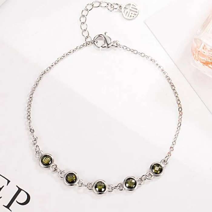 925 Silver Coloured Stone Bracelet