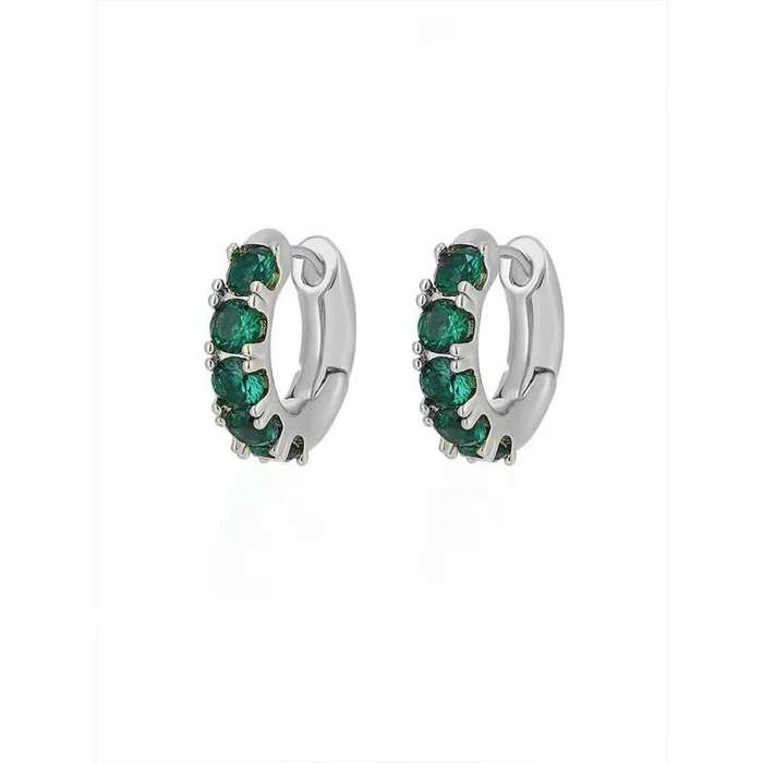 925 Silver Green CZ Hoop Earrings