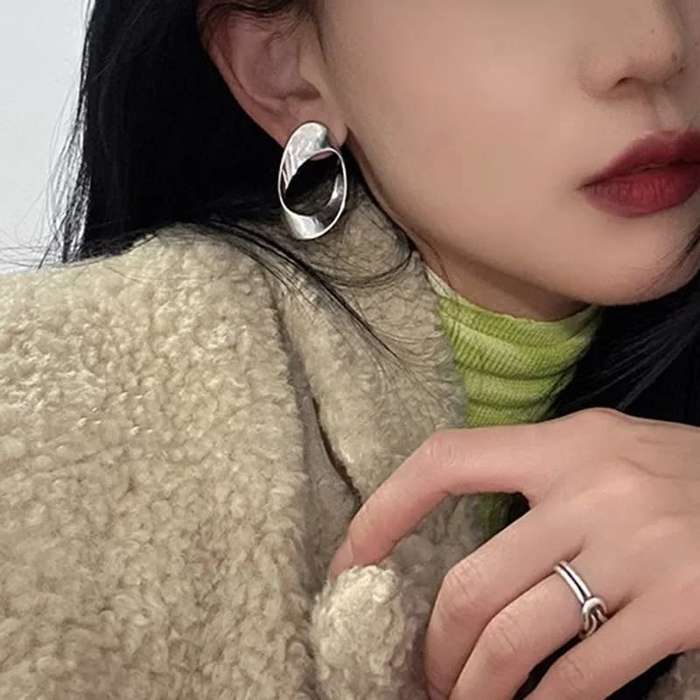 925 Silver Thick Oval Earrings