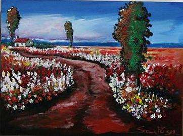 Orginal Painting - By Stella Pelser " Karoo plaas pad" - 400 x 300