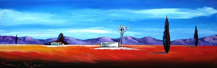Original painting by Stella Pelser - "Windpomp in die Boland" - 475 x 150