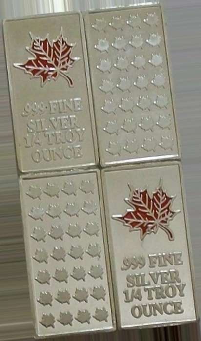 NEW!!! 1Troy Oz Silver Consisting of 4 x 1/4 Oz Maple Bars (RED Enamel)
