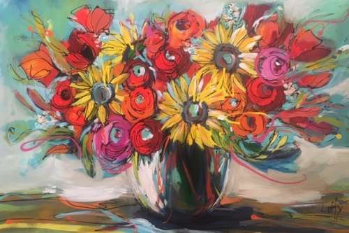 Flowers (700 x 1000) on canvas by Lofty . Unframed
