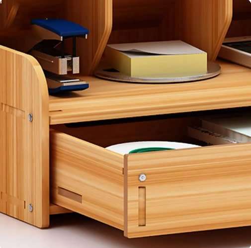 4-Tier Multi-Function DIY Wooden Pen Holder with Pull-Out Drawer