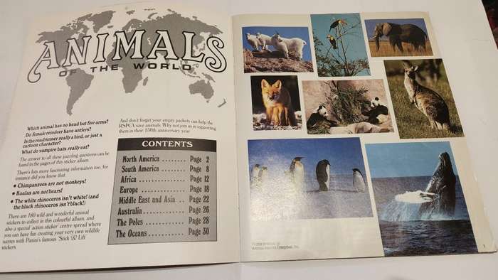 1990 Complete Animals Of The World Panini Sticker Album Vintage Figure