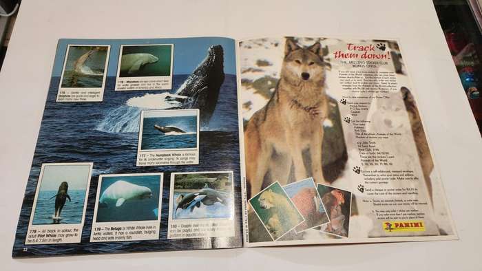 1990 Complete Animals Of The World Panini Sticker Album Vintage Figure