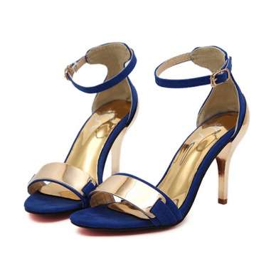 Ladies sandals with gold plate strap and heel