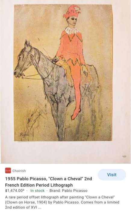 Bargain! Pablo Picasso (1881 - 1973) `Arlequin et cheval` NYGS Lithograph Print