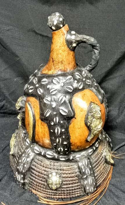 Antique West African Cameroon Royal Calabash Wine Gourd.