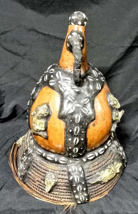 Antique West African Cameroon Royal Calabash Wine Gourd.