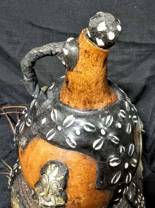 Antique West African Cameroon Royal Calabash Wine Gourd.