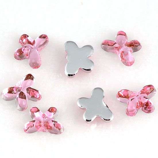100  PCS 2 * 3 MM  BUTTERFLY ACRYLIC RHINESTONES NAIL ART & CRAFTS FLAT BACK - LIGHT PINK