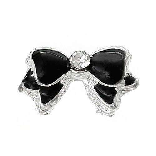 Nail Art Decoration - Bowknot - Black Enamel With Clear Rhinestones
