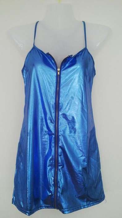 Eyecatching Metalic Blue  Mini Dress With Stunning Center Zip Size Small