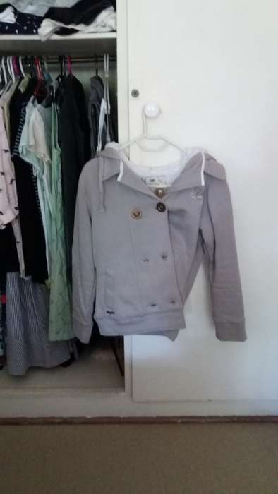 Ladies caterpillar double breasted grey cotton jacket size small to fit medium