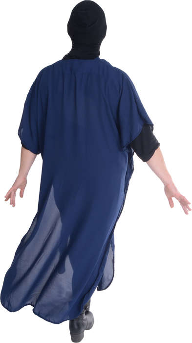 Women Navy Blue Chiffon Loose Coat
