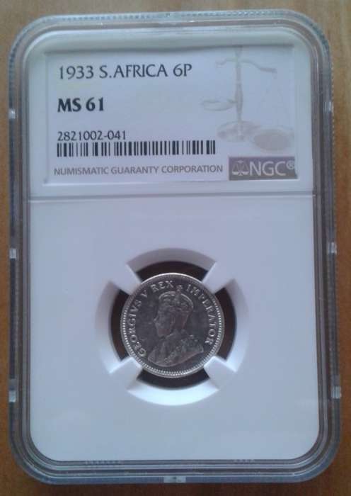 Excellent 1933 union silver sixpence NGC graded MS61 (Mint State)