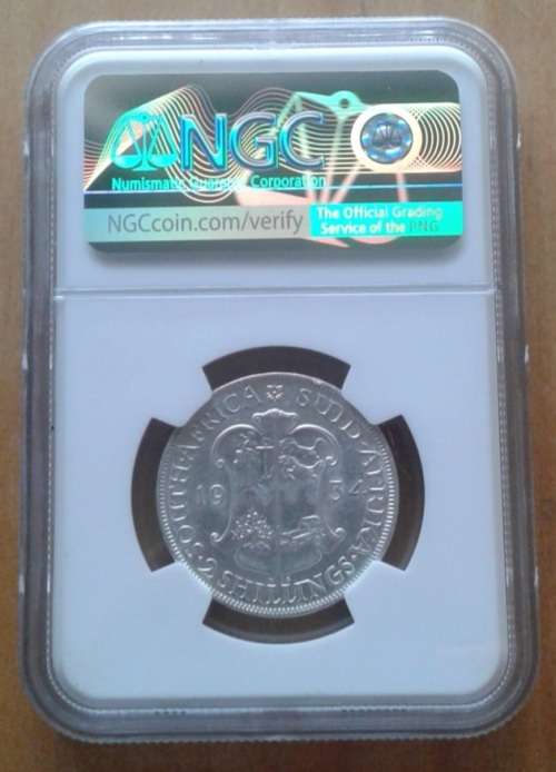 High grade 1934 union silver 2 Shillings NGC XF45 (High cat value)