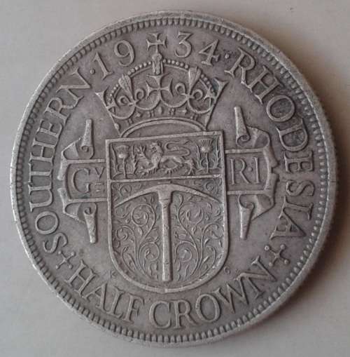 Scarce 1934 Southern Rhodesia silver half crown in AU (High cat value)