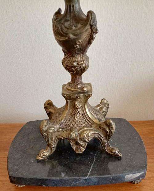 Vintage cast brass on marble stand lamp