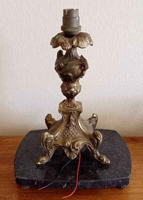 Vintage cast brass on marble stand lamp