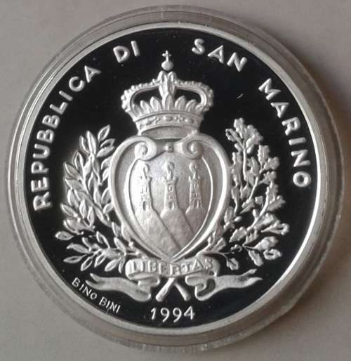 1994 San Marino proof silver 500 Lire (World Cup Soccer)