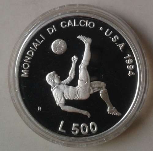 1994 San Marino proof silver 500 Lire (World Cup Soccer)