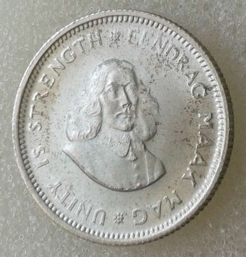 Encapsulated 1964 Republic silver 5c in AU
