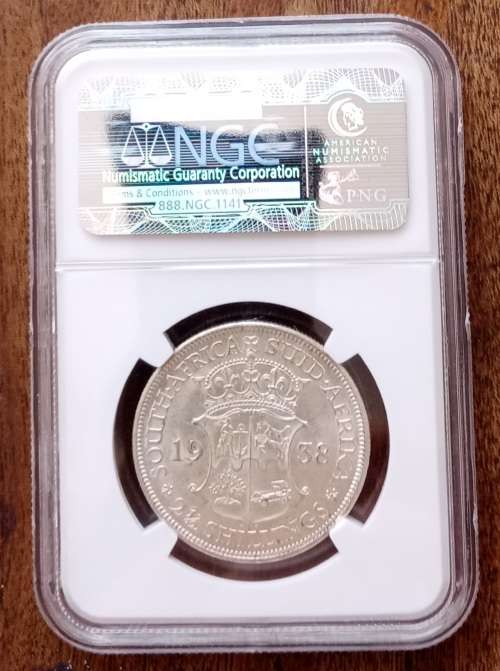 Lustrous 1938 union silver 2 1/2 Shillings NGC AU58