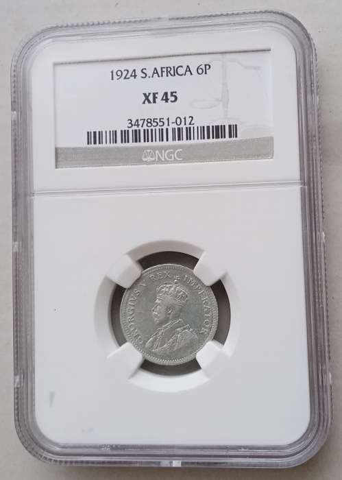 Nice 1924 union silver sixpence NGC XF45