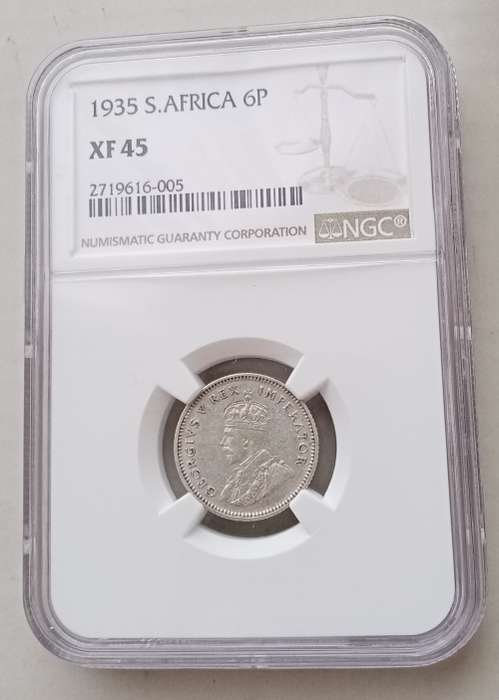 1935 Union silver sixpence NGC XF45