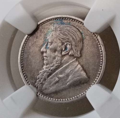 Nice 1896 ZAR Kruger silver tickey NGC AU50 (Great coin)