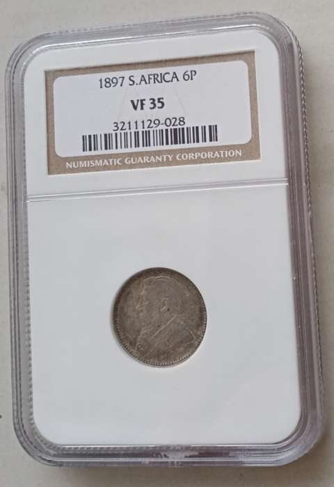 1897 ZAR Kruger silver sixpence NGC VF35