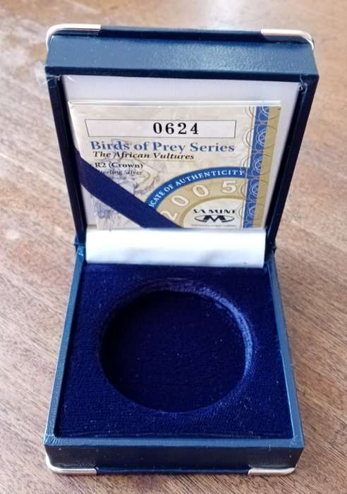 Empty S.A Mint box for encapsulated 2005 African Vultures pf silver R2/Krugerrand with coa