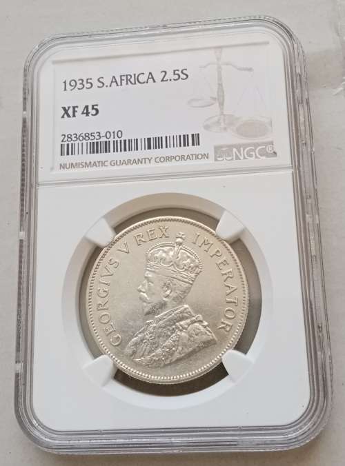 High grade 1935 union silver 2 1/2 Shillings NGC XF45