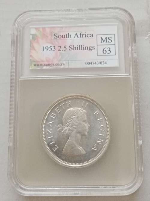 1953 Union silver 2 1/2 Shillings SANGS MS63