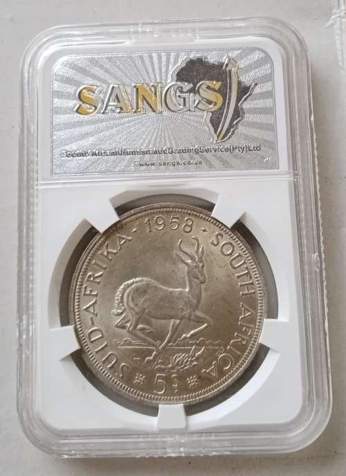 1958 Union silver 5 Shillings SANGS MS61