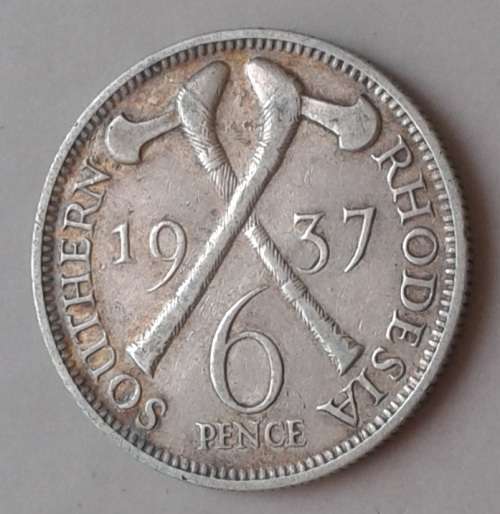 1937 Southern Rhodesia sterling silver sixpence