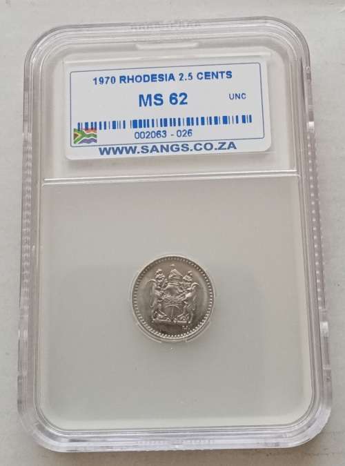 1970 Rhodesia 2 1/2c SANGS MS62 (Mint State)