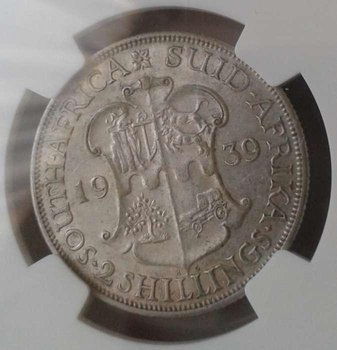 Scarcer 1939 union silver 2 Shillings NGC XF45