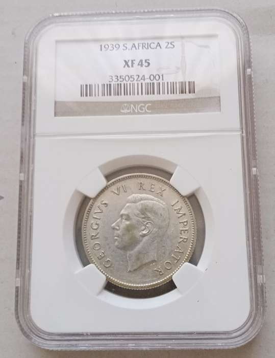 Scarcer 1939 union silver 2 Shillings NGC XF45