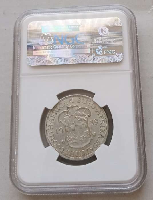 Scarcer 1939 union silver 2 Shillings NGC XF45
